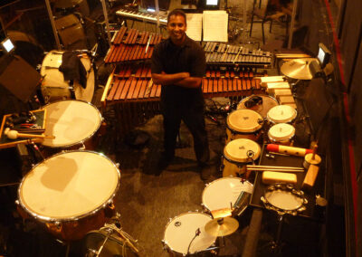 Professional percussion recording session in a music studio