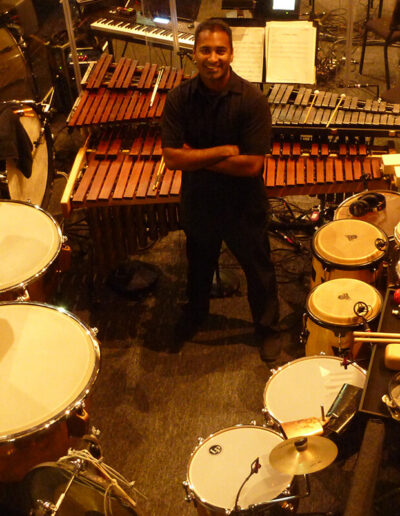 Professional percussion recording session in a music studio