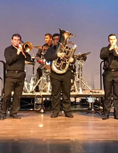 Brass band performing live on stage